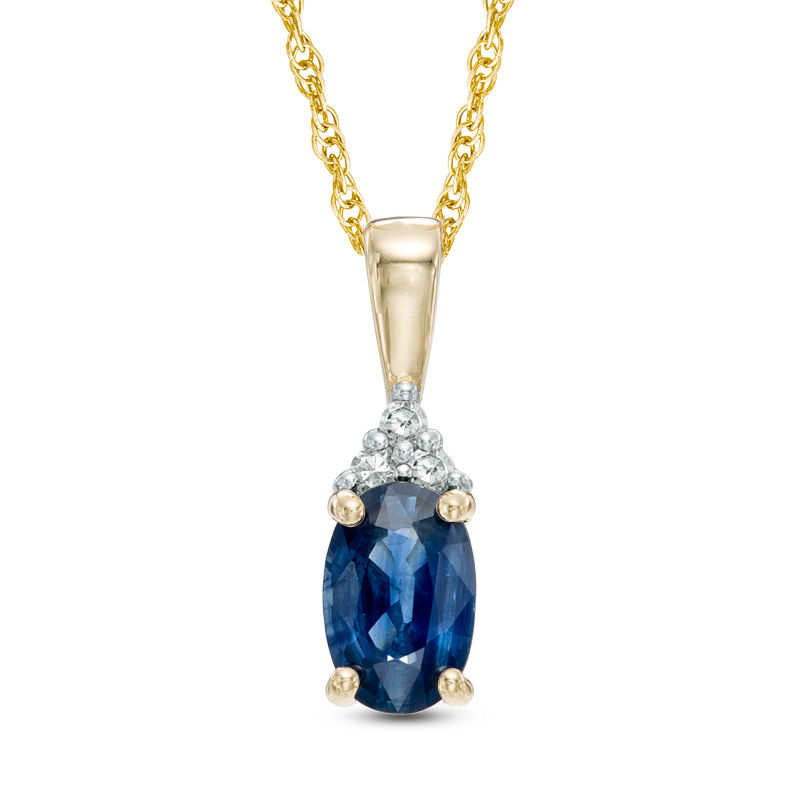 Oval Blue Sapphire and Diamond Accent Pendant in 14K Gold|Peoples Jewellers