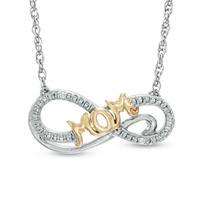 Diamond Accent "MOM" Infinity Necklace in Sterling Silver and 14K Gold Plate