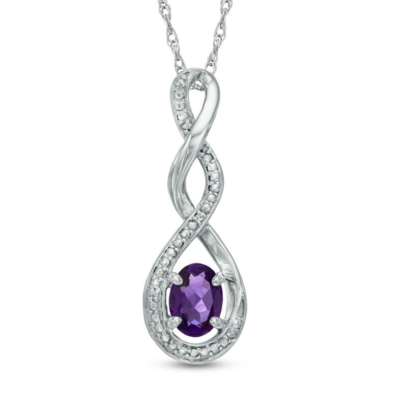 Oval Amethyst and Diamond Accent Infinity Twist Pendant in Sterling Silver|Peoples Jewellers