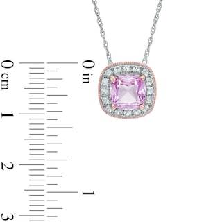 7.0mm Cushion-Cut Lab-Created Pink and White Sapphire Frame Pendant in Sterling Silver with 14K Rose Gold Plate