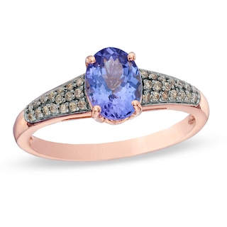 Oval Tanzanite and 0.10 CT. T.W. Enhanced Champagne Diamond Ring in 10K Rose Gold