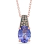 Oval Tanzanite and Enhanced Champagne Diamond Accent Pendant in 10K Rose Gold