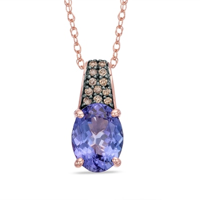 Oval Tanzanite and Enhanced Champagne Diamond Accent Pendant in 10K Rose Gold