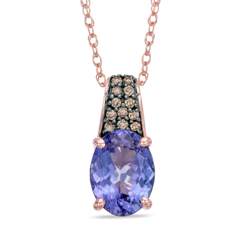 Oval Tanzanite and Enhanced Champagne Diamond Accent Pendant in 10K Rose Gold|Peoples Jewellers