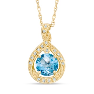 7.0mm Swiss Blue Topaz and Lab-Created White Sapphire Pendant in Sterling Silver with 14K Gold Plate