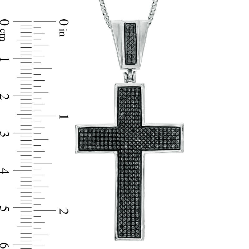 Men's 0.24 CT. T.W. Black Diamond Cross Pendant in Sterling Silver - 22"