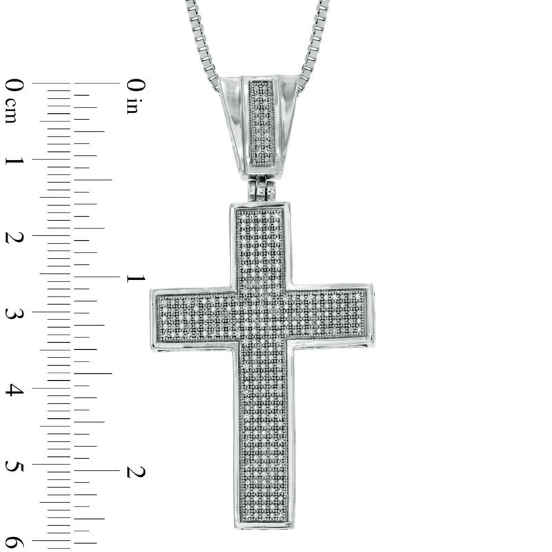 Main Image 3 of Men's 0.15 CT. T.W. Diamond Cross Pendant in Sterling Silver - 22&quot;