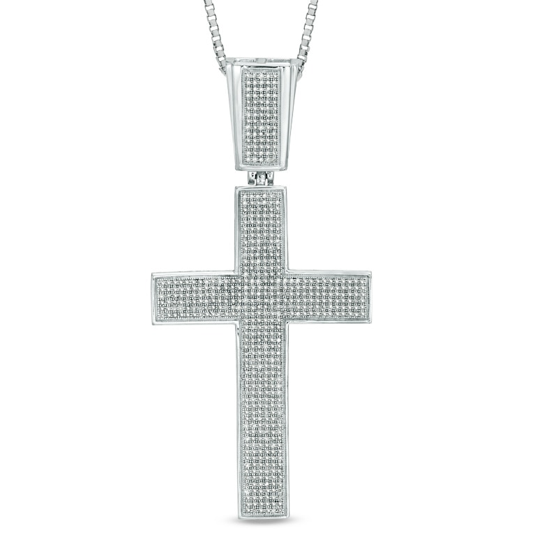 Main Image 1 of Men's 1.56 CT. T.W. Diamond Cross Pendant in Sterling Silver - 22&quot;