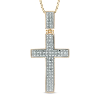 Men's 0.09 CT. T.W. Diamond Cross Pendant in Sterling Silver with 14K Gold Plate - 22"