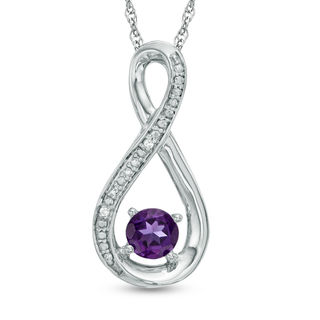 5.0mm Amethyst and Diamond Accent Infinity Pendant in Sterling Silver