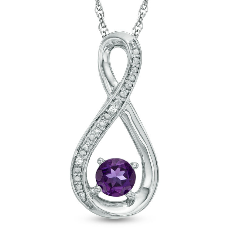 5.0mm Amethyst and Diamond Accent Infinity Pendant in Sterling Silver|Peoples Jewellers