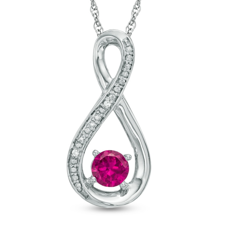 5.0mm Lab-Created Ruby and Diamond Accent Infinity Pendant in Sterling Silver|Peoples Jewellers