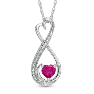 5.0mm Heart-Shaped Lab-Created Ruby and Diamond Accent Mom Heart Pendant in Sterling Silver