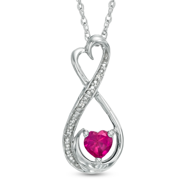 5.0mm Heart-Shaped Lab-Created Ruby and Diamond Accent Mom Heart Pendant in Sterling Silver|Peoples Jewellers