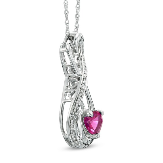 5.0mm Heart-Shaped Lab-Created Ruby and Diamond Accent Mom Heart Pendant in Sterling Silver