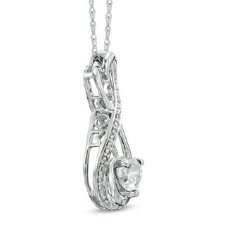 5.0mm Heart-Shaped White Lab-Created Sapphire and Diamond Accent Mom Heart Pendant in Sterling Silver