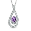 Thumbnail Image 0 of Oval Amethyst and Diamond Accent Loop Pendant in Sterling Silver