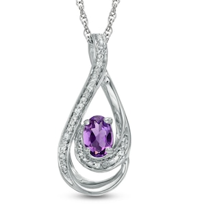 Oval Amethyst and Diamond Accent Loop Pendant in Sterling Silver