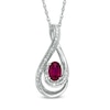 Oval Lab-Created Ruby and Diamond Accent Loop Pendant in Sterling Silver