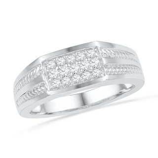 Men's 0.33 CT. T.W. Diamond Rope Ring in 10K White Gold | Peoples Jewellers