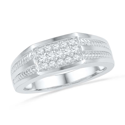 Men's 0.33 CT. T.W. Diamond Rope Ring in 10K White Gold