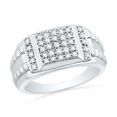 Men's 0.50 CT. T.W. Diamond Stepped Ring in 10K White Gold