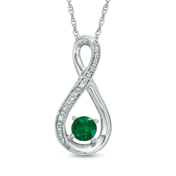 5.0mm Lab-Created Emerald and Diamond Accent Infinity Pendant in Sterling Silver