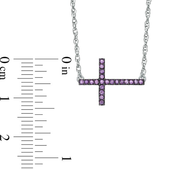 Amethyst Sideways Cross Necklace in Sterling Silver