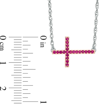 Lab-Created Ruby Sideways Cross Necklace in Sterling Silver