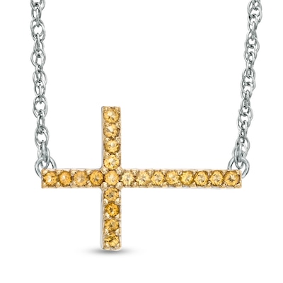 Citrine Sideways Cross Necklace in Sterling Silver