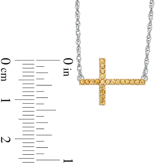 Citrine Sideways Cross Necklace in Sterling Silver