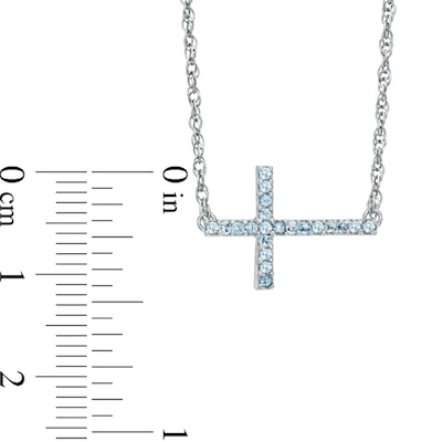 Aquamarine Sideways Cross Necklace in Sterling Silver