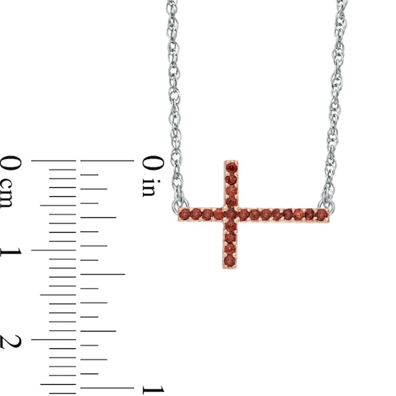 Garnet Sideways Cross Necklace in Sterling Silver