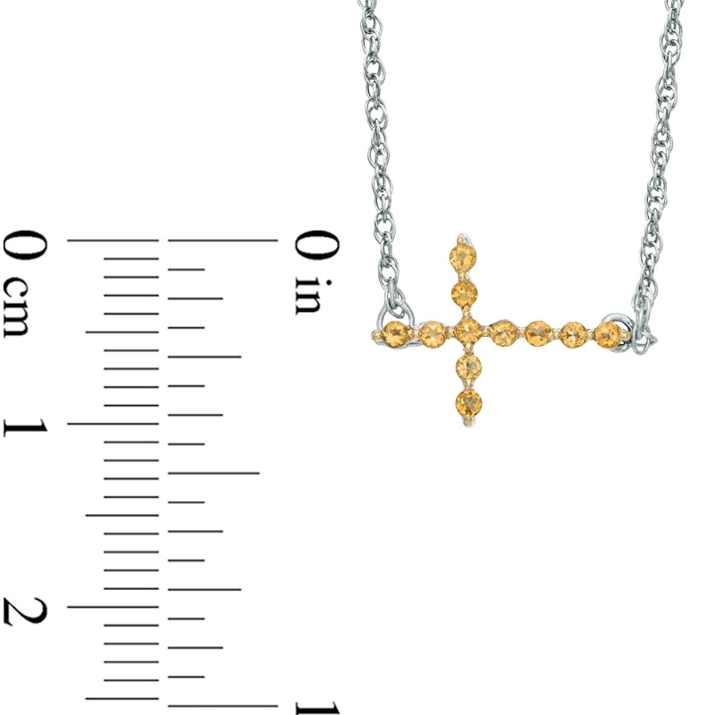 Main Image 2 of Citrine Sideways Cross Necklace in Sterling Silver