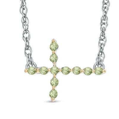 Peridot Sideways Cross Necklace in Sterling Silver