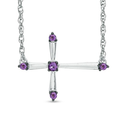 Amethyst Sideways Cross Necklace in Sterling Silver