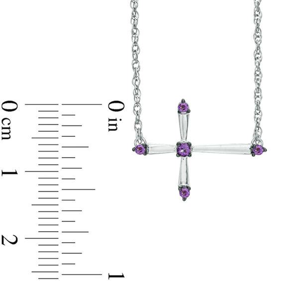 Amethyst Sideways Cross Necklace in Sterling Silver