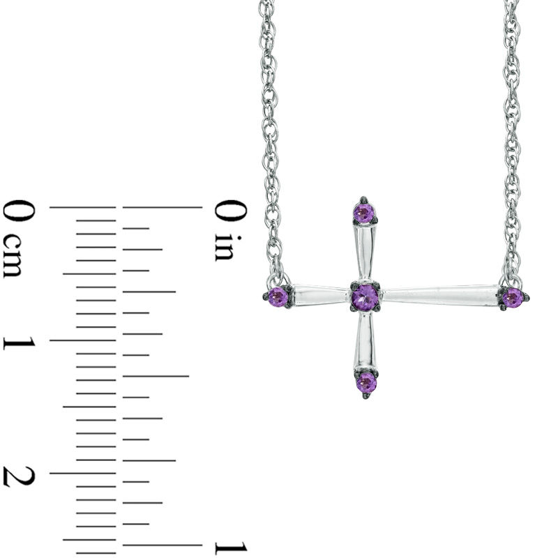 Amethyst Sideways Cross Necklace in Sterling Silver
