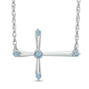 Aquamarine Sideways Cross Necklace in Sterling Silver