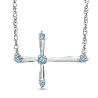 Aquamarine Sideways Cross Necklace in Sterling Silver