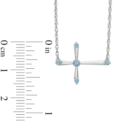 Aquamarine Sideways Cross Necklace in Sterling Silver