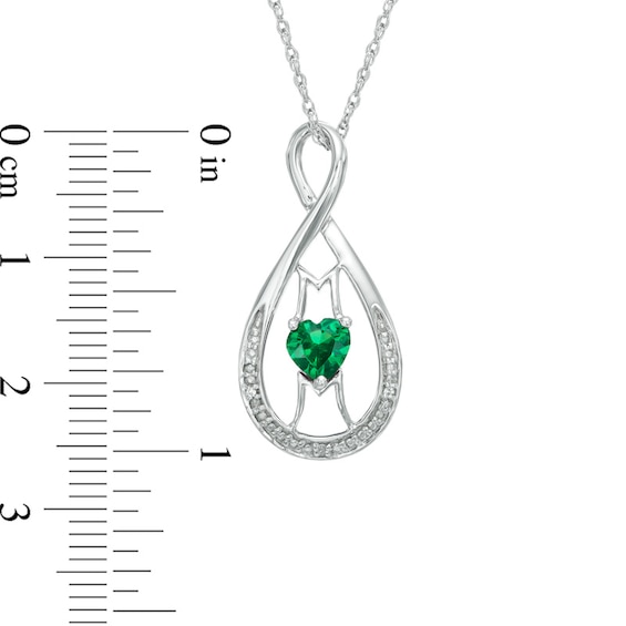 5.0mm Heart-Shaped Lab-Created Emerald and Diamond Accent "MOM" Infinity Pendant in Sterling Silver