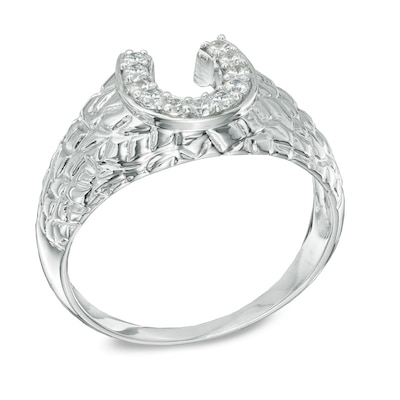 Men's 0.20 CT. T.W. Diamond Nugget Horseshoe Ring in 10K White Gold