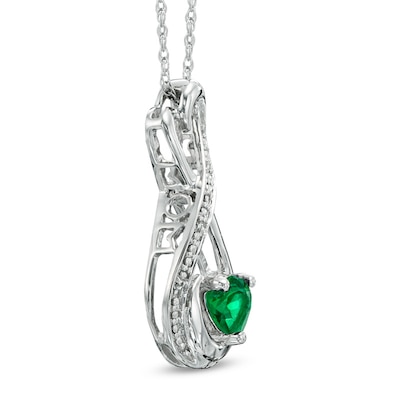 5.0mm Heart-Shaped Lab-Created Emerald and Diamond Accent Mom Heart Pendant in Sterling Silver