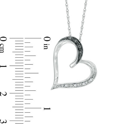 Black and White Diamond Accent Tilted Heart Pendant in Sterling Silver