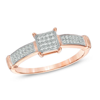 0.16 CT. T.W. Diamond Square Cluster Ring in 10K Rose Gold