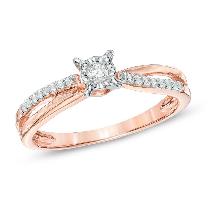 0.25 CT. T.W. Diamond Split Shank Promise Ring in 10K Rose Gold|Peoples Jewellers