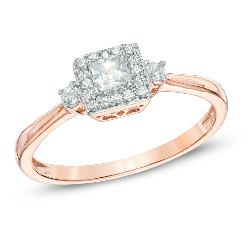 0.25 CT. T.W. Princess-Cut Diamond Frame Promise Ring in 10K Rose Gold|Peoples Jewellers