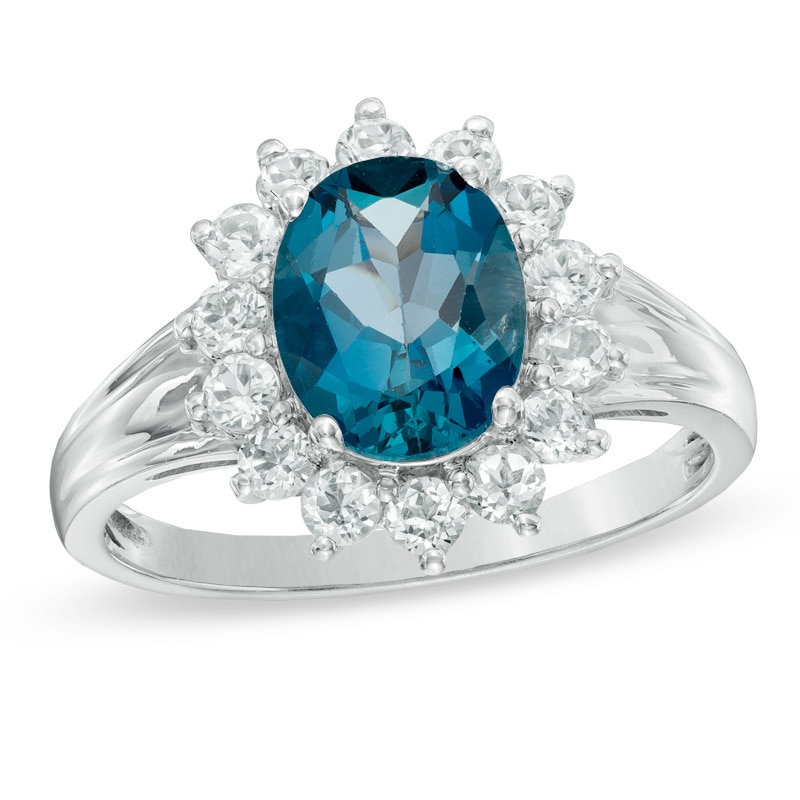 8.0mm Oval London Blue Topaz and Lab-Created White Sapphire Ring in Sterling Silver|Peoples Jewellers