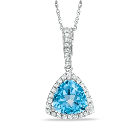 8.0mm Trillion-Cut Swiss Blue Topaz and Lab-Created White Sapphire Frame Pendant in Sterling Silver